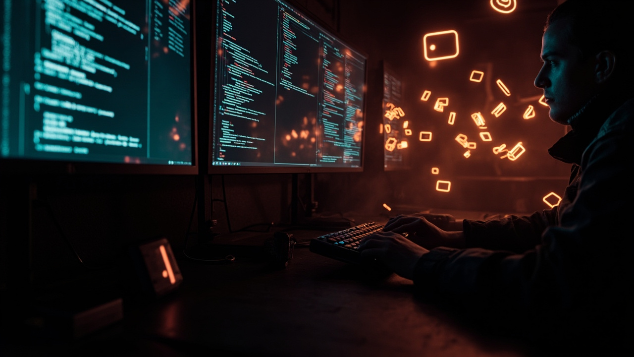 Developer workspace with code, terminals and tools